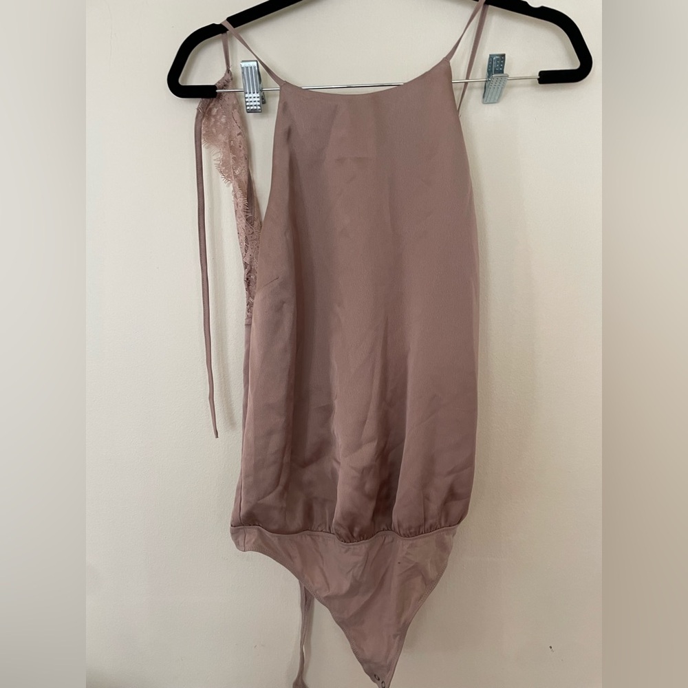 Abercrombie and Fitch satin silk body suit with detail lace on back.